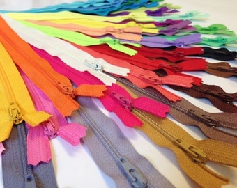 YKK zippers wholesale, 50 pcs, choose 4, 5, 6, 7, or 9 inch all purpose, dress zippers assortment