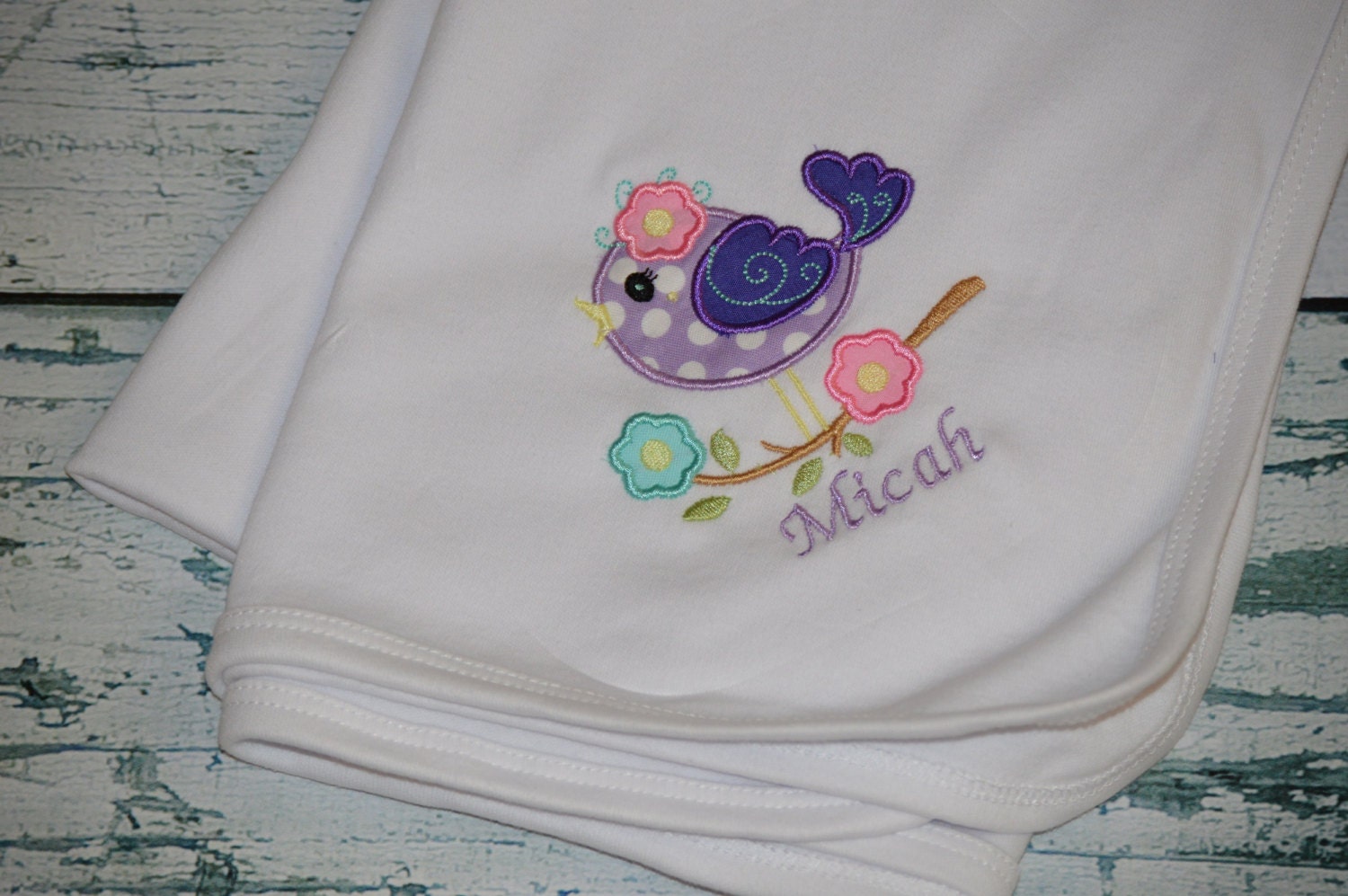 Personalized Bird Baby Receiving Blanket Monogrammed