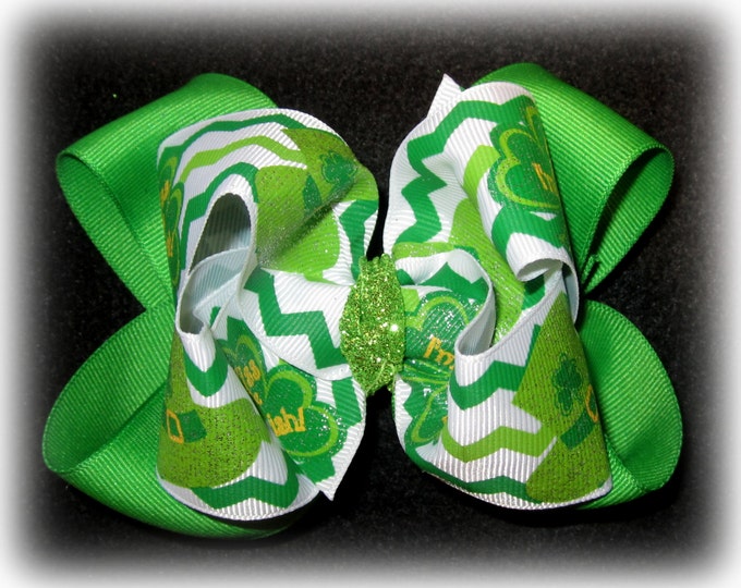 St patricks day Hairbows, Lime Hair Bows, Chevron Hair Bow, Shamrock Hair Bows, Kiss Me I'm Irish Bows, Sparkle Lime Hairbows, Girls Hairbow