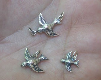 Sterling Silver Songbird Charm,Tiny Songbird Charm or Song Bird Link - You choose which one