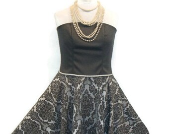 OOAK Vintage Inspired Strapless Damask Pattern Dress Vintage Inspired Dresses Damask Dress Vintage Style Dresses Plus Size Dresses
