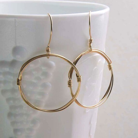 Gold Hoop Earrings Gold Earrings Dangle Hoops 14 KT by Jularee