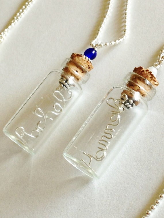  Necklace Message in a Bottle Necklace Wire Word Necklace Personalized