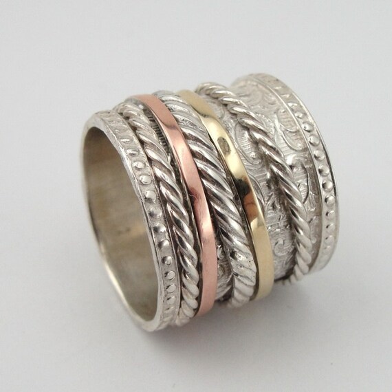... 925 Sterling Silver  9K Gold filigree swivel ring, size 8.5 (d r10301