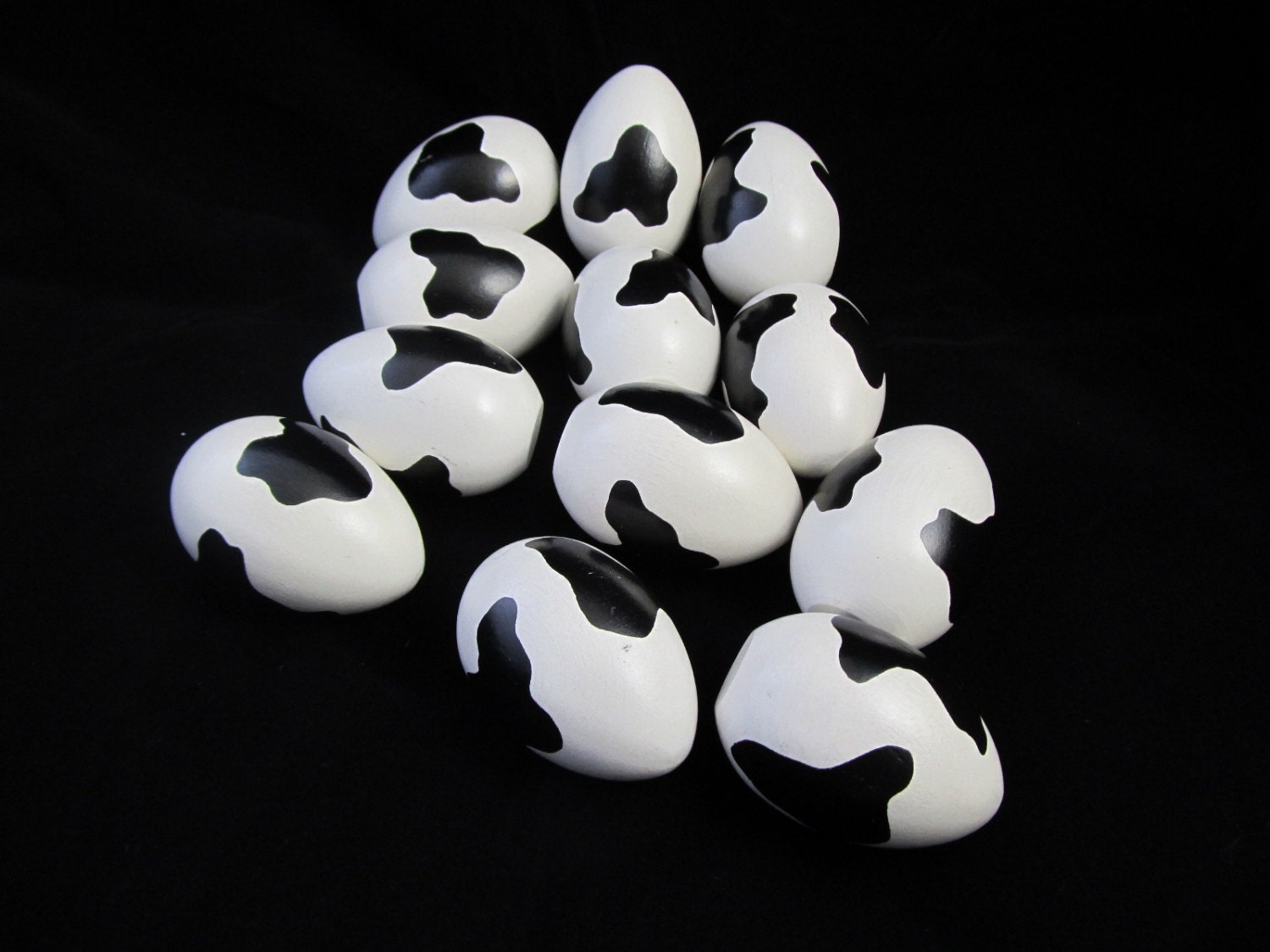 Cow Eggs Turned Wooden Eggs painted to resemble dairy