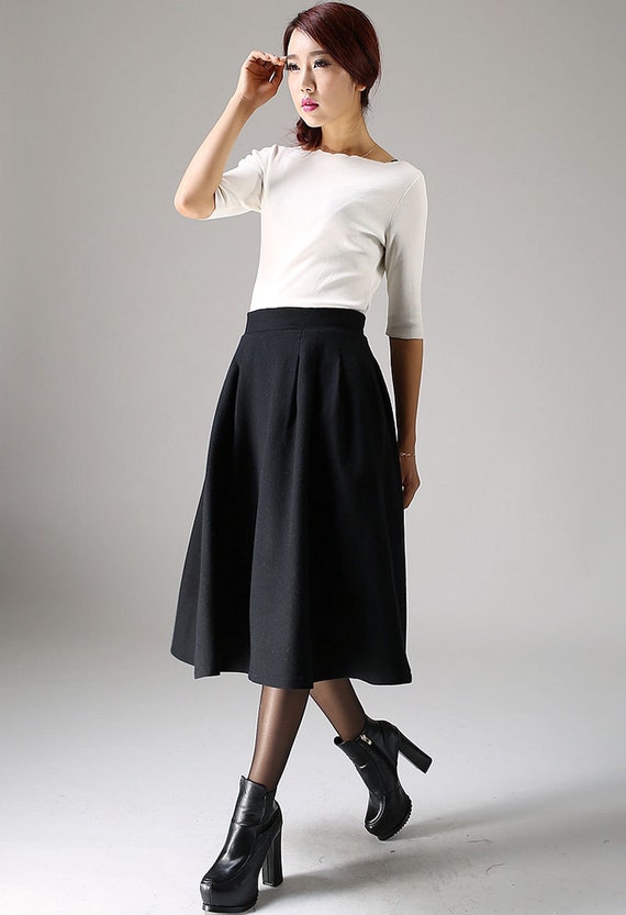 Black skirt wool skirt pleated skirt winter skirt by xiaolizi