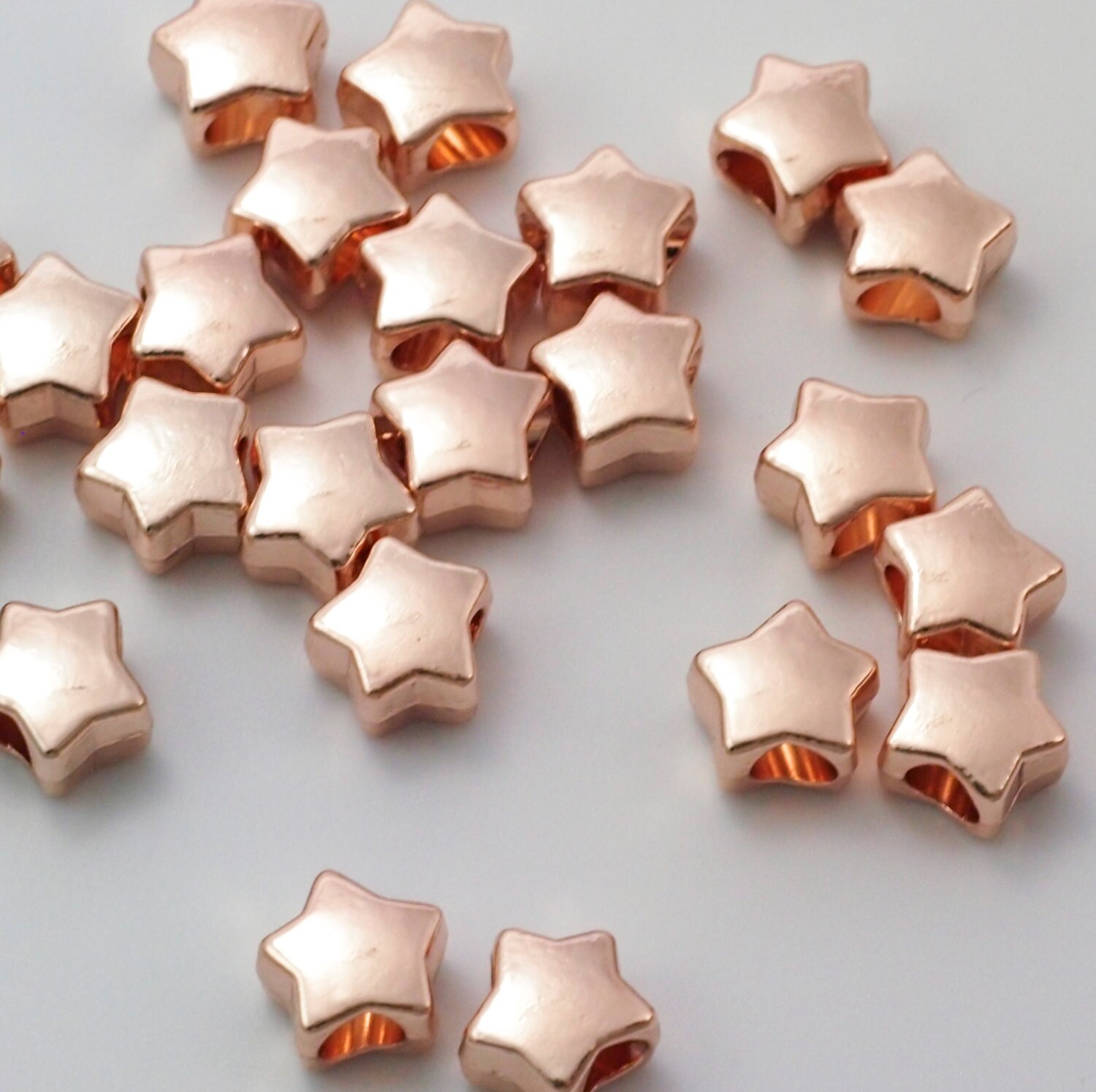 5 Rose Gold Plated Star Beads 11mm Large 4.5mm Hole