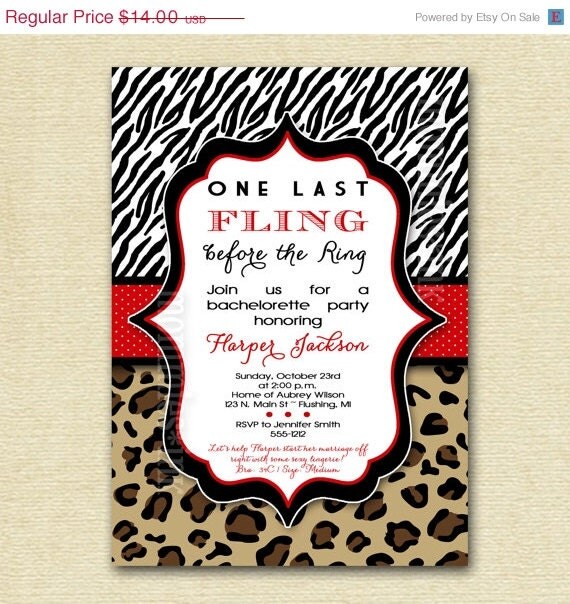 CHRISTMAS IN JULY Fling Before the Ring Bachelorette Party Invite - Zebra and Leopard Print - Printable Invitation Design Il_570xn