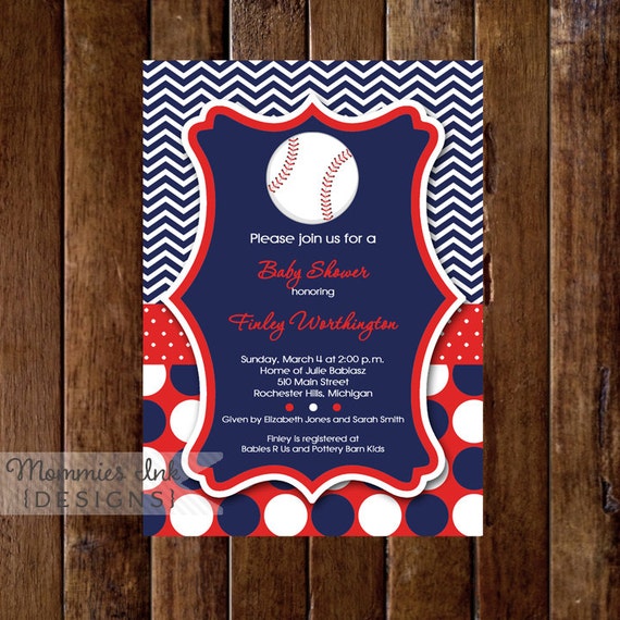 Chevron and Polka Dot Baseball Baby Shower Invitation - Baseball Invite - Baseball Invitation - Shower Invite - PRINTABLE INVITATION DESIGN Il_570xn