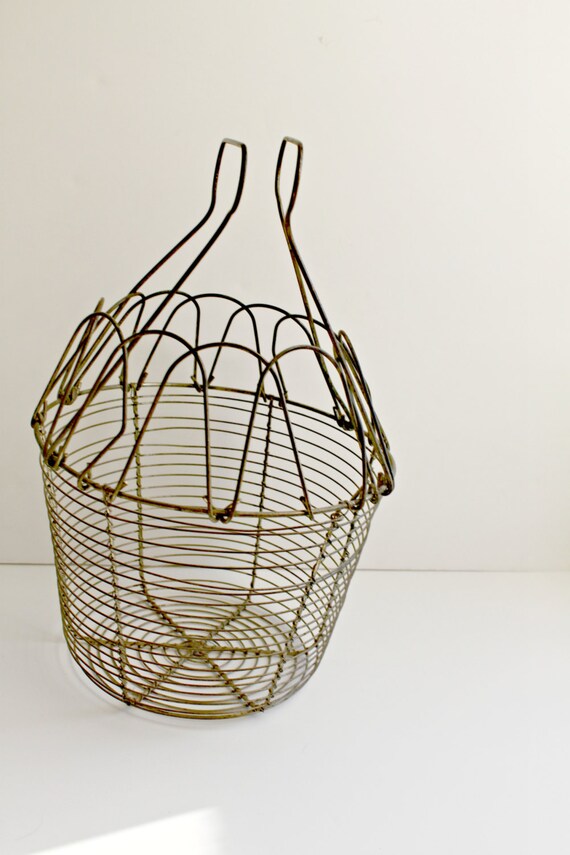 Vintage Metal Egg Basket with handles by feathermar on Etsy