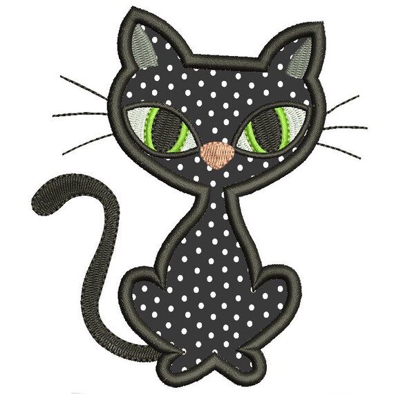 Black cat applique embroidery design. Cute by xxxstitchvillexxx
