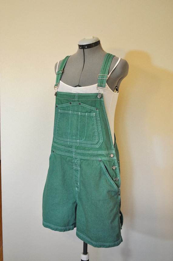 Green Large Bib OVERALL Shorts Hand Dyed Kelly by DavidsonStudio