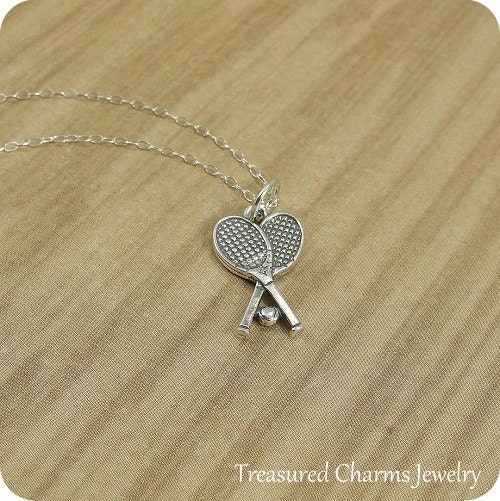 Tennis Rackets Necklace Sterling Silver Tennis by treasuredcharms