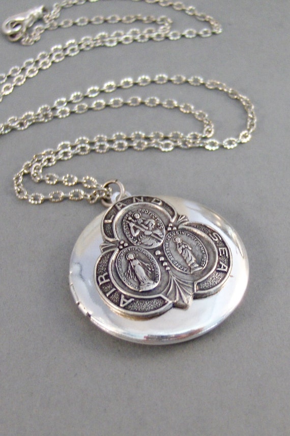 Saints Locket,Necklace,Locket,Silver Locket,Mens,Saint,Chrisopher,Medal ...