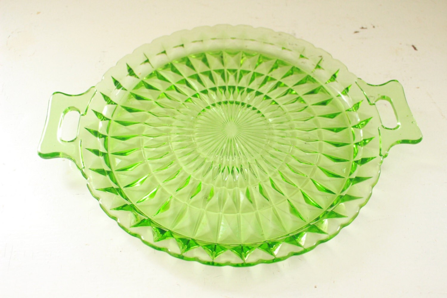Green Depression Glass Serving Plate Platter Windsor
