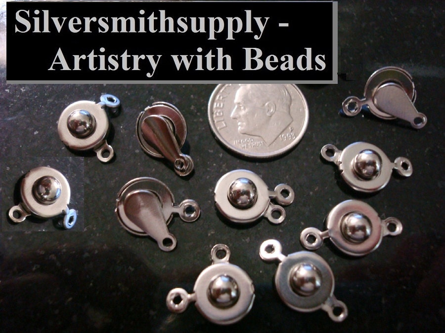 10 pc White Gold plated 9x16mm Button clasps jewelry trailer