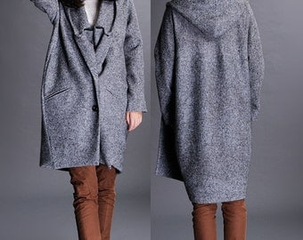 Dark grey wool hooded coat