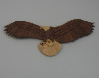 wood eagle, handmade intarsia wall hanging