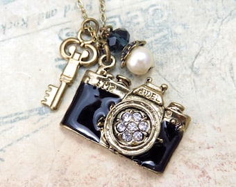 Camera Necklace , Key Necklace, Friendship Necklace, Gift Idea, Handmade Necklace, Bridesmaid Gift, Best Friend Gift, Charm Necklace