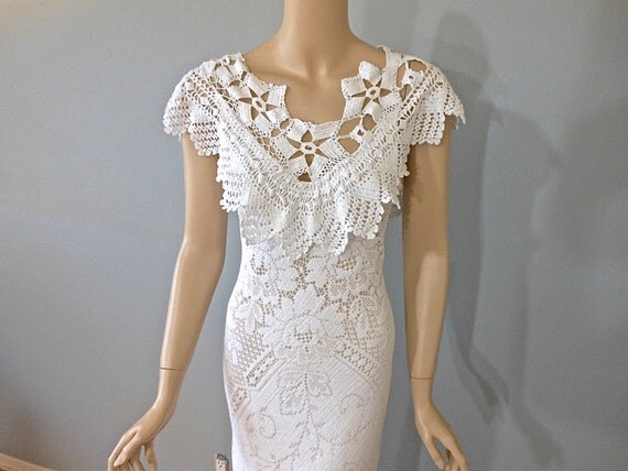 White Lace Wedding DRESS Bohemian Crochet Wedding by MuseyClothing