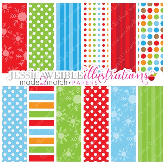 Frosty Friends Cute Digital Papers - Commercial Use OK - Christmas Backgrounds, Christmas Papers, Holiday Digital Patterns Il_570xn
