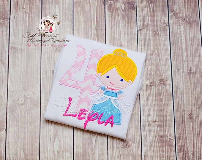 Girl Birthday Outfit - Princess as Cinderella Birthday Embroidered Shirt - PREMIUM Princess Birthday Outfit - Baby Girl Shirt