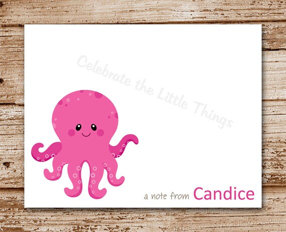 Set of 8 Octopus Note Cards, Notecards | Personalized Stationery | Under the Sea Thank You Cards | Ocean, Beach Il_570xn