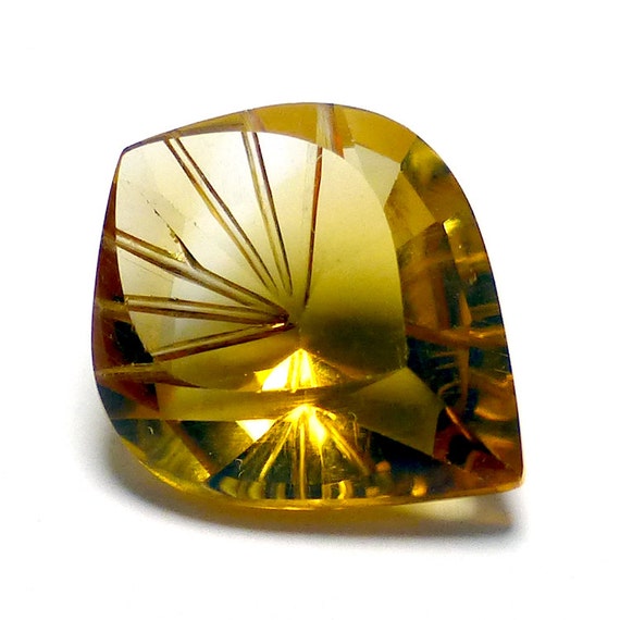 Citrine Loose Gemstone Fantacy Cut Carved Back Bright Yellow