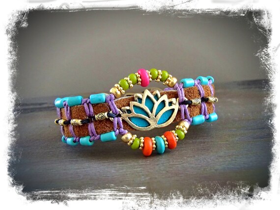 For Anna only. Golden LOTUS BRACELET Turquoise Western Leather beaded ...