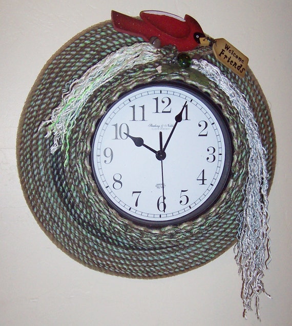 Items similar to Wall Clock Cowboy Rope Clock Red Cardinal Welcome ...