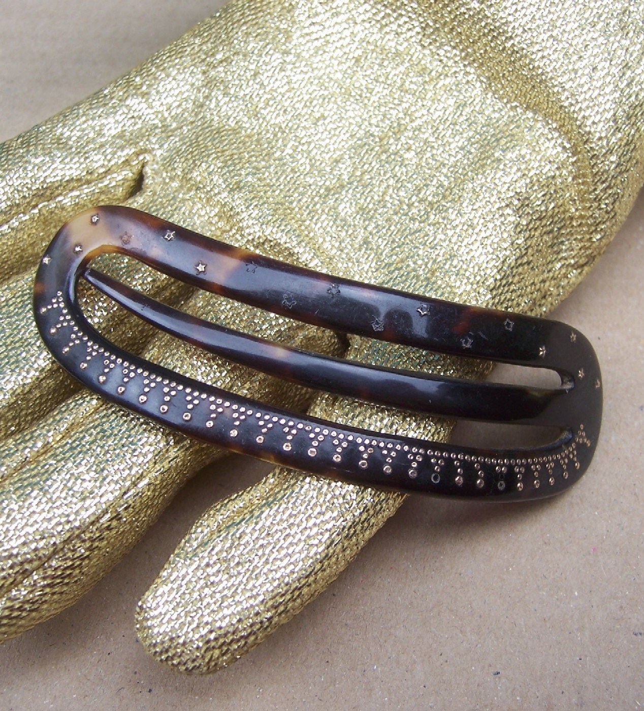 Vintage hair barrette gold pique hair pin hair pick hair