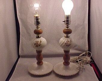 White Milk Glass Dresser Lamps matching Pair
