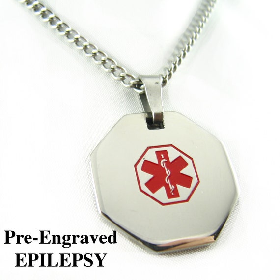 Pre-Engraved EPILEPSY Medical Alert Necklace, Stainless Steel, P1