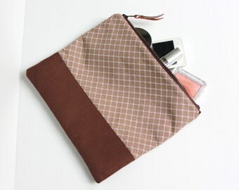 Fold Over Clutch, Foldover Clutch, Classic Brown Plaid Evening Clutch, Cotton Canvas Folded Handbag