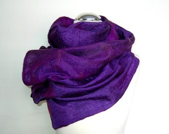 Felted Deep Purple shawl scarf felting wool silk luxury cape wedding bridesmaid idea for her for all seasons fashion