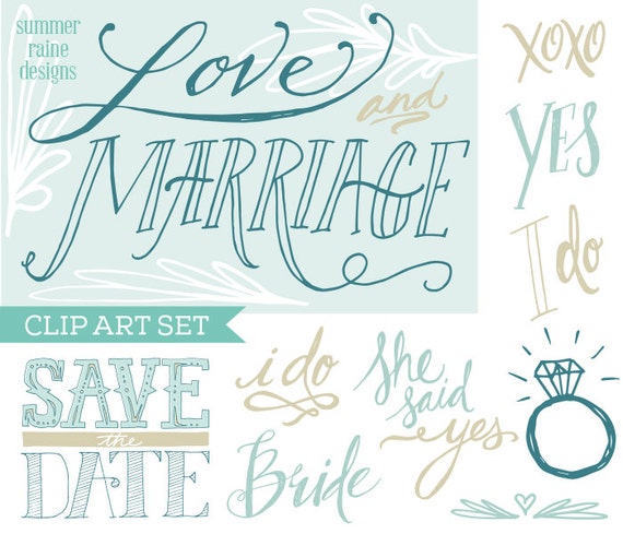 Love and Marriage Clip Art Set Digital clip art wedding