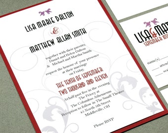 Art Deco Wedding Invitation, Roaring 20s Wedding Invitation Set, Monogram Wedding Invitations, Red and Purple Wedding, Red and Black Wedding