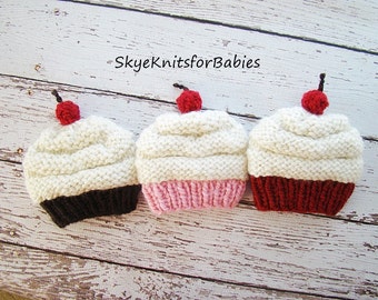 Newborn Hat, Knit Cupcake Baby Hat, Newborn Cupcake Hat, Baby Cupcake Beanie, Children Hat, Newborn Photo Prop, Newborn Photography Prop