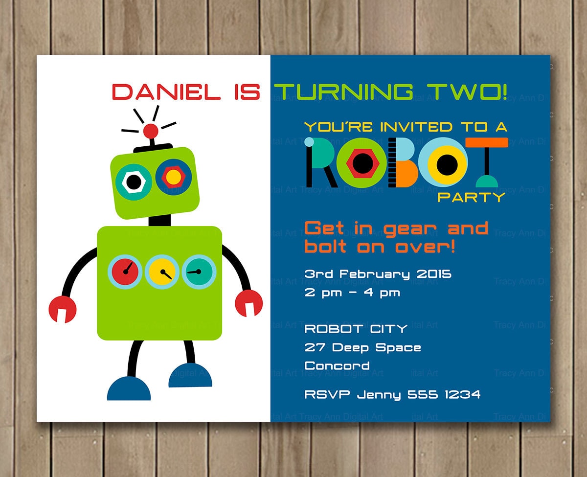 Robot Birthday Invitation Custom Invitation Printable