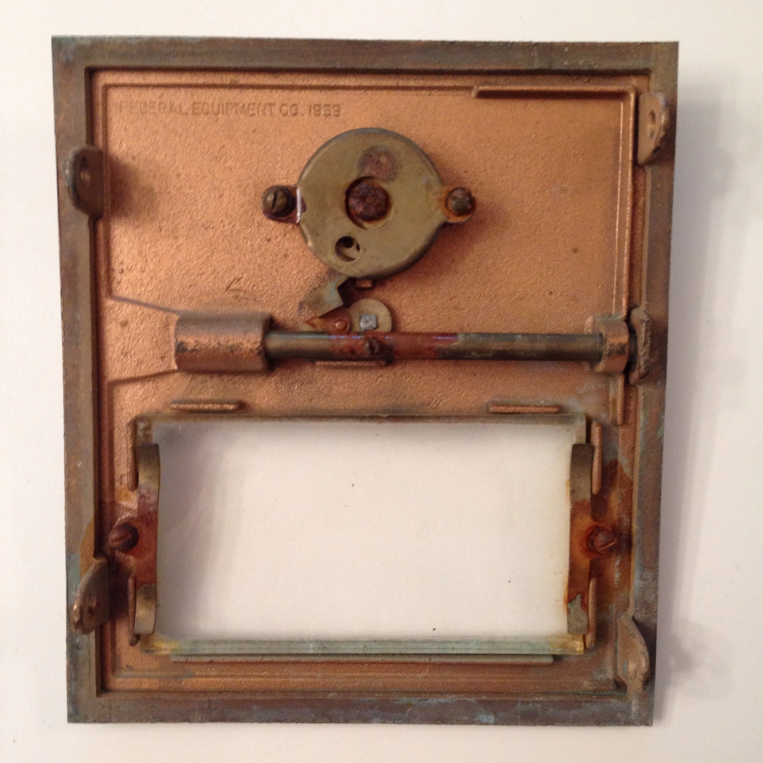 1950's Post Office Box Doors Grecian Style Brass and Glass from