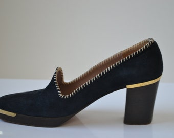 Vintage Ferragamo Blue Suede Heeled Shoes Size 7