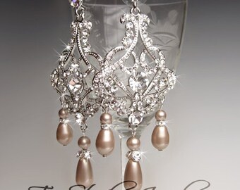 Champagne Pearl Chandelier Bridal Earrings - Other pearl colors available