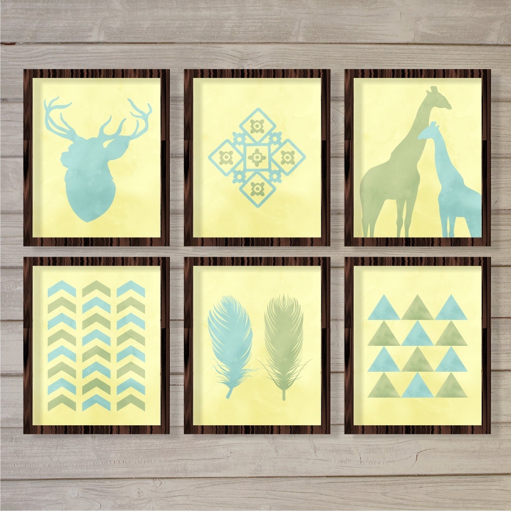 Tribal Art Print Set of 6 Turquoise 8x10 Instant Download