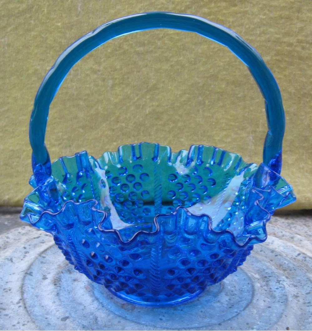 Blue Glass Basket Hobnail Glass Basket Vivid Royal Blue Glass