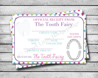 Tooth Fairy Receipt | Bright Polka Dots | INSTANT DOWNLOAD | Tooth Fairy Certificate