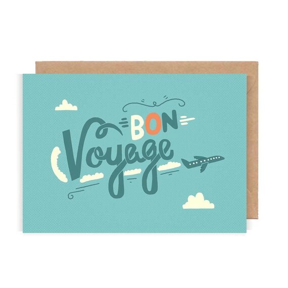 Items similar to Bon Voyage Illustrated Greetings Card Hand Lettering