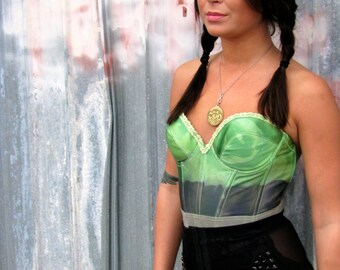 onemanband. Custom Green and Gray Ombre MERMAID Bustier Corset