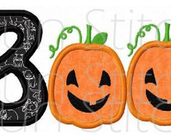 Halloween pumpkin boo applique machine embroidery design