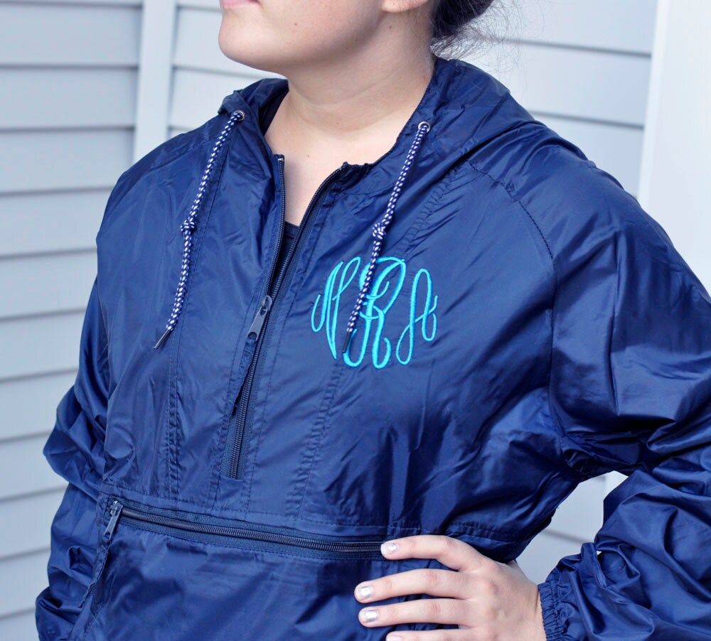 Monogrammed Rain Jacket with Hood Personalized Rain by ChezWhimsy