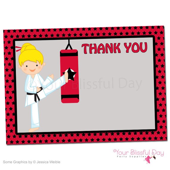 PRINTABLE Girl Karate Party Thank You Cards (Character of your choice) Il_570xn